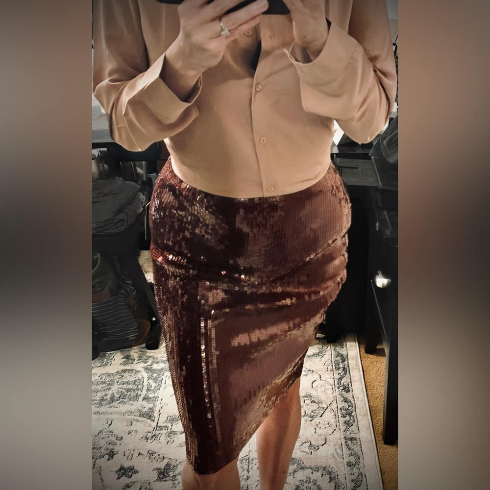 Express High Waisted Sequin Midi Pencil Skirt